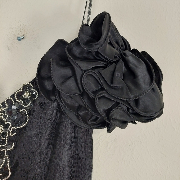 Betsy & Adam Black Sequin Short Puff sleeve Tulle Prom Cocktail Dress Sz 13 VTG - Picture 5 of 16